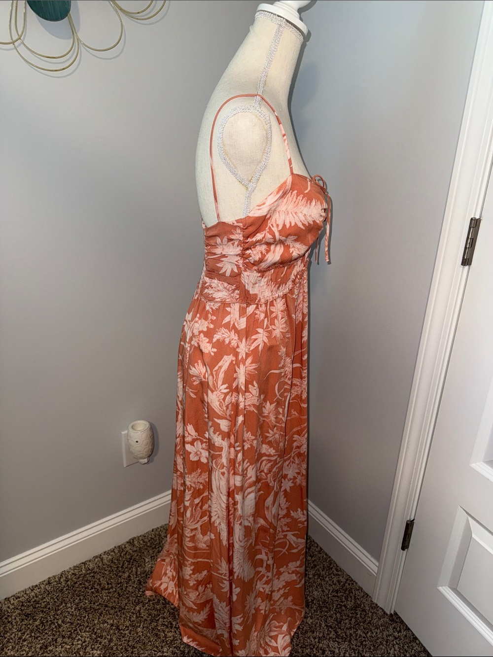H&M Rust and White Floral Tie-Front Maxi Dress - Picture 4 of 4